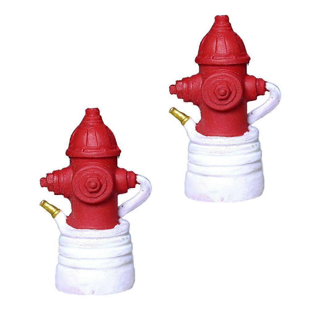 Fire Hydrant Statue Decor for Decoration Use 2Pcs Red Resin Desktop Landscaping Ornament