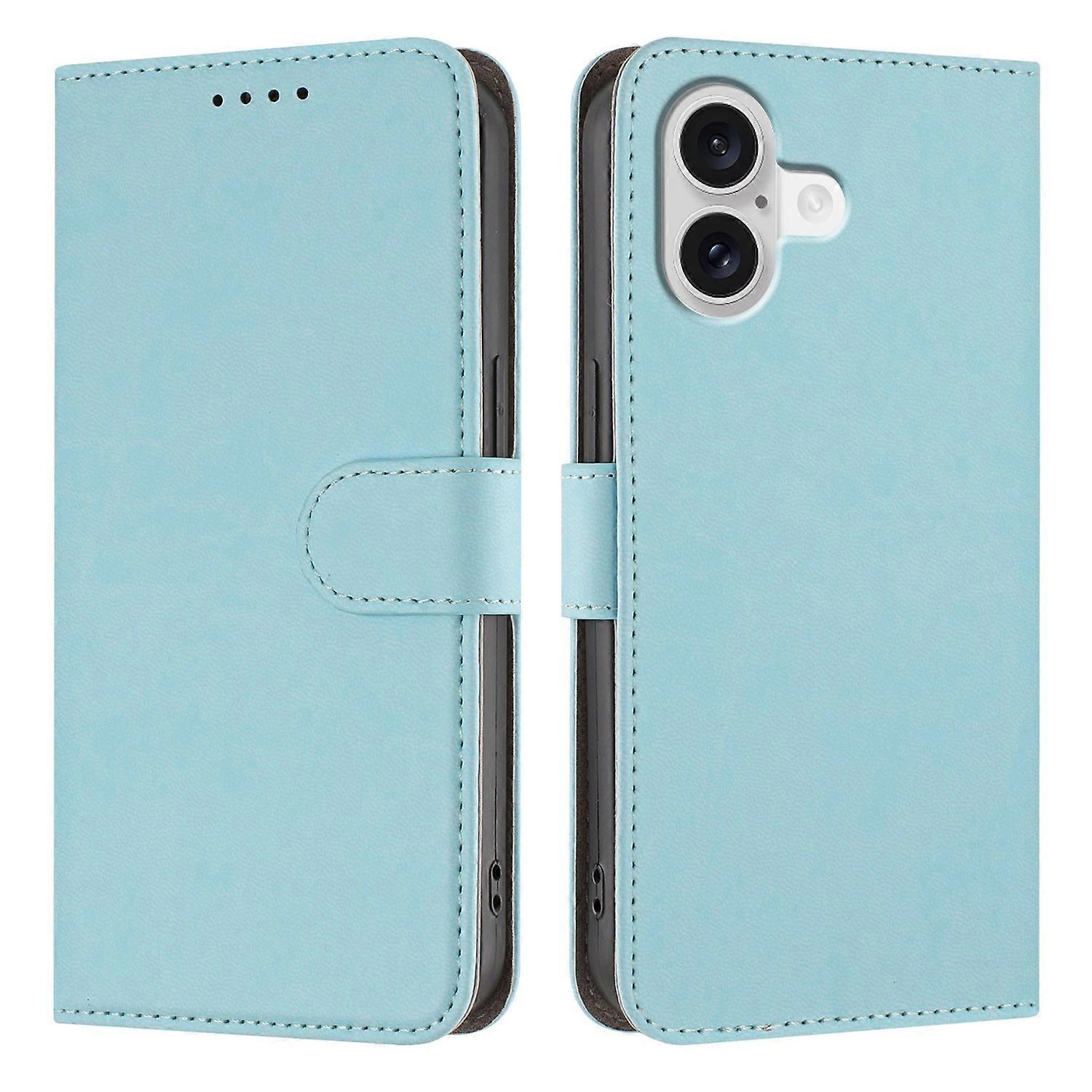 For iPhone 17 Leather Case Solid Color Phone Cover with Wallet - Baby Blue