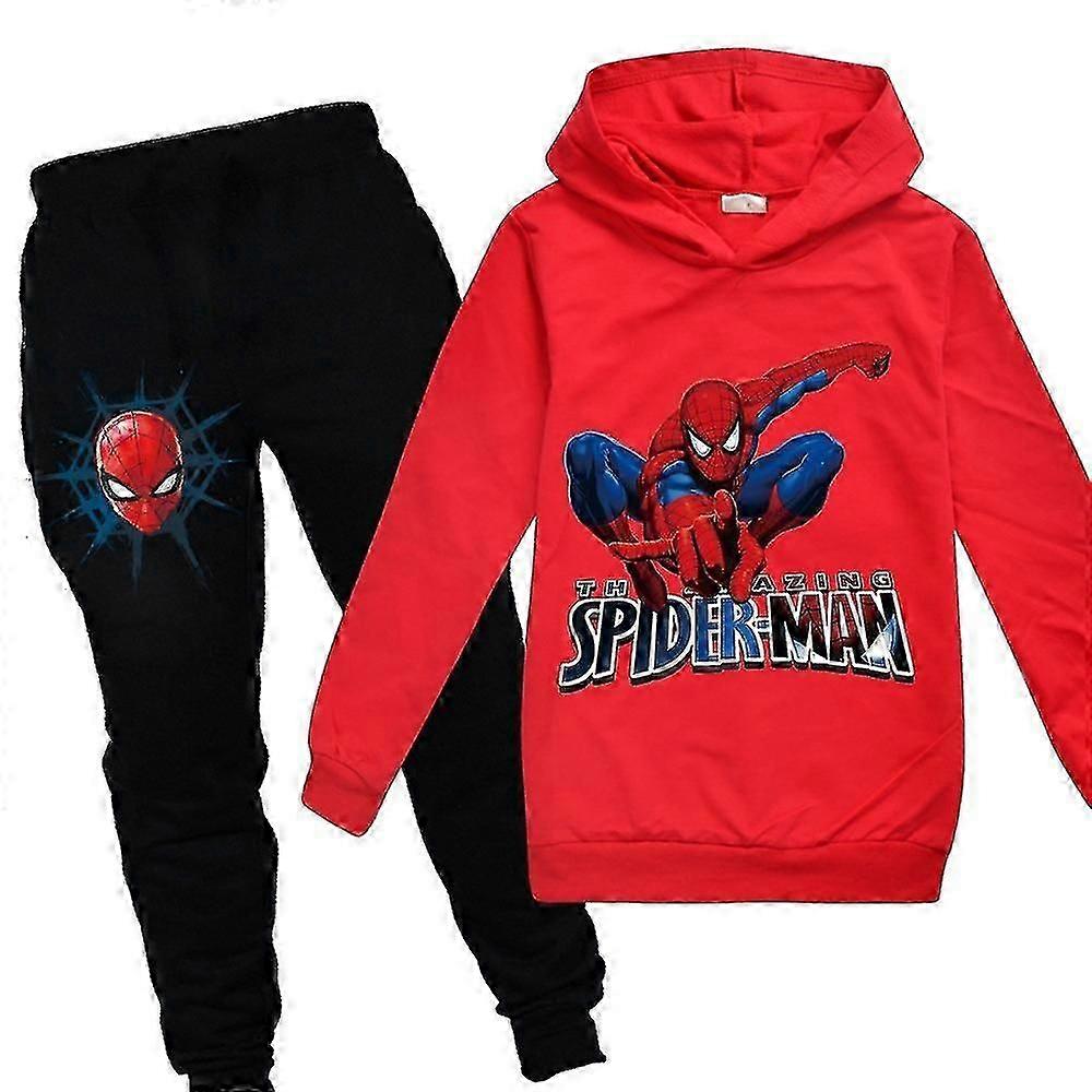 Örümcek Adam Baskı Çocuk Kazak Hoodie Sweatshirt Üst Koşu Eşofman Altı Kıyafetler Rahat Spor Eşofman Seti Erkek Kızlar Için 7-14 Yaş