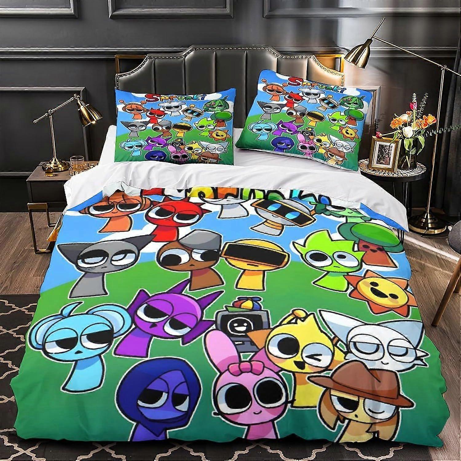 Sprunki for Boys Girls Comforter Covers 3D Print Cute Cartoon Game Quilt Cover Duvet Cover with Pillow Cases Bedding Set Soft Microfiber with Zipper C