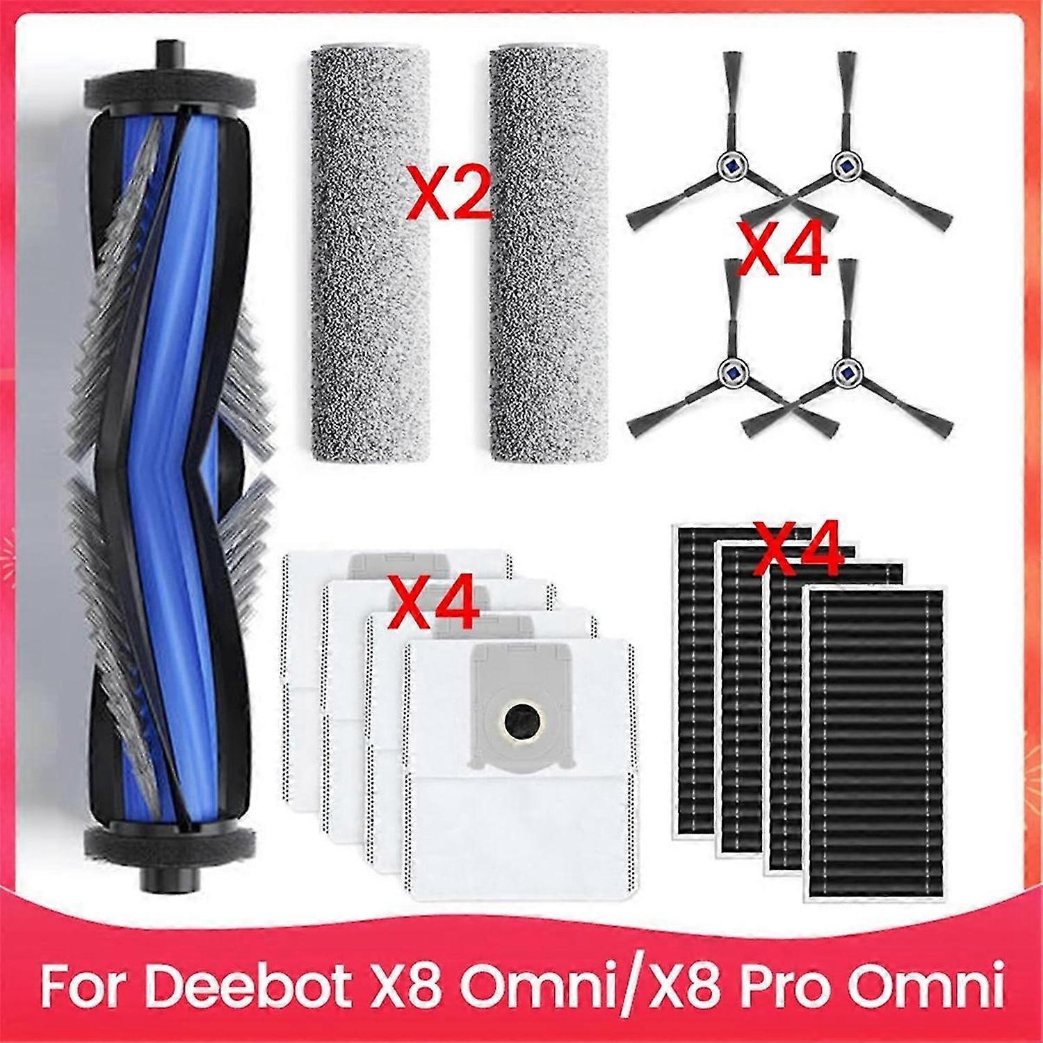 Accessory Set for X8 Omni/X8 Pro Omni Rubber Main Brush Hepa Filters Wiper Rollers Side Brushes Dust