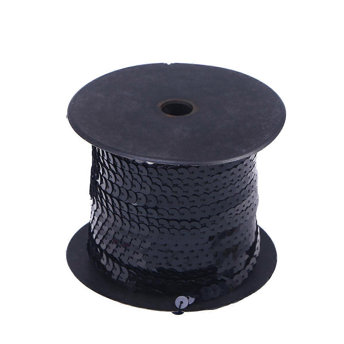 Black 6mm Flat Spangle Sequins String Ribbon Decoration for DIY Attire Crafting 1Pcs