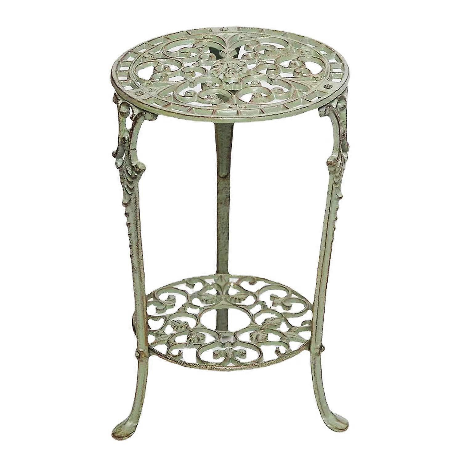 Outdoor Side Table Retro AntiRust Round Metal End Table For Patio Porch Balcony Deck Wrought Iron DoubleLayer Table
