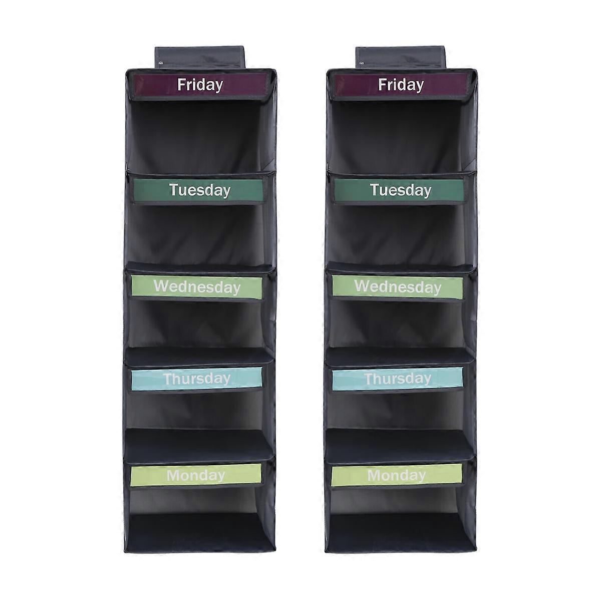 2pcs 5-Shelf Weekly Clothes Organizer, Hanging Closet Organizer