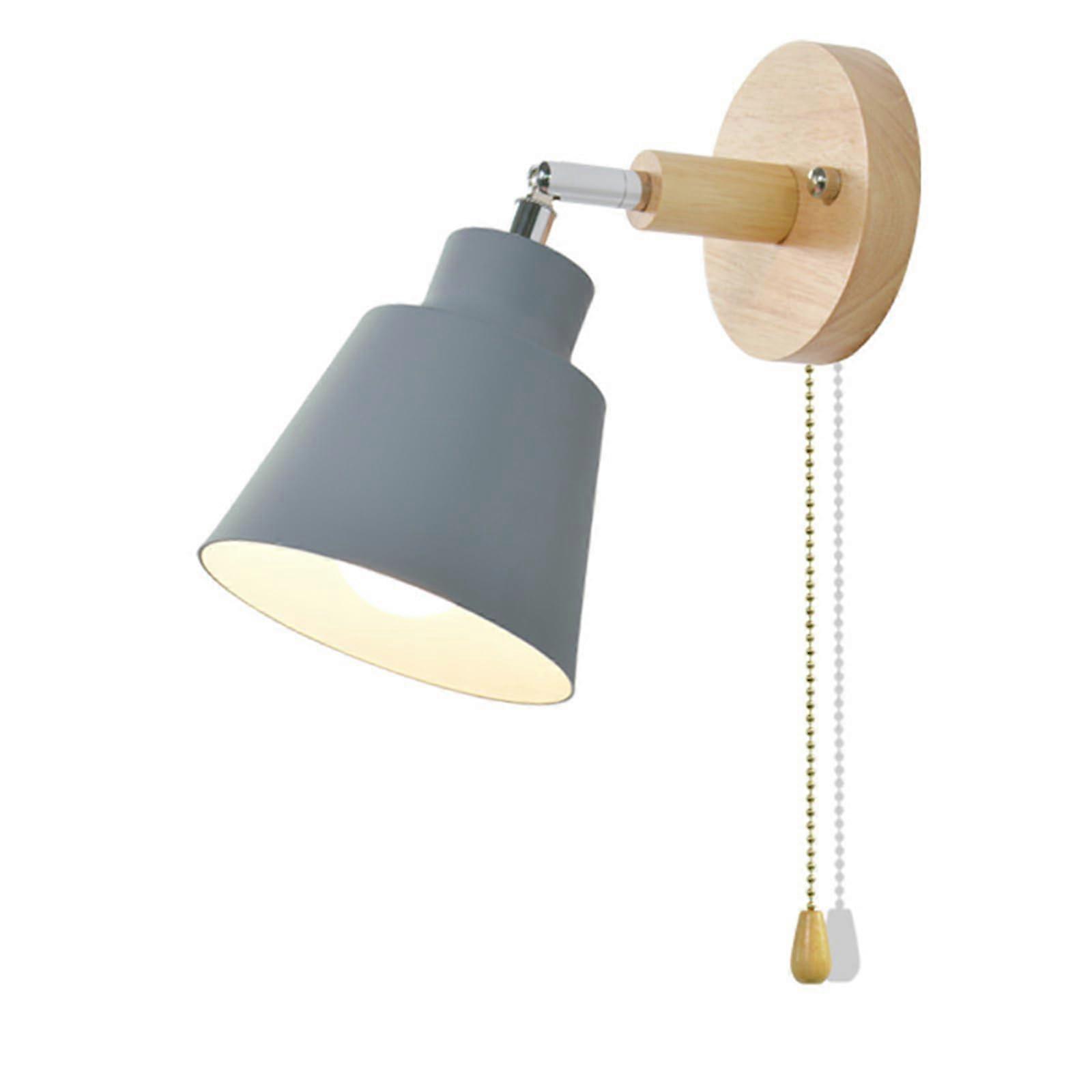 Modern Minimalist Macaron Bedside Wall Lamp Wooden 10cm Base E27 Gray With Switch Nordic Decor Bulb Not Included