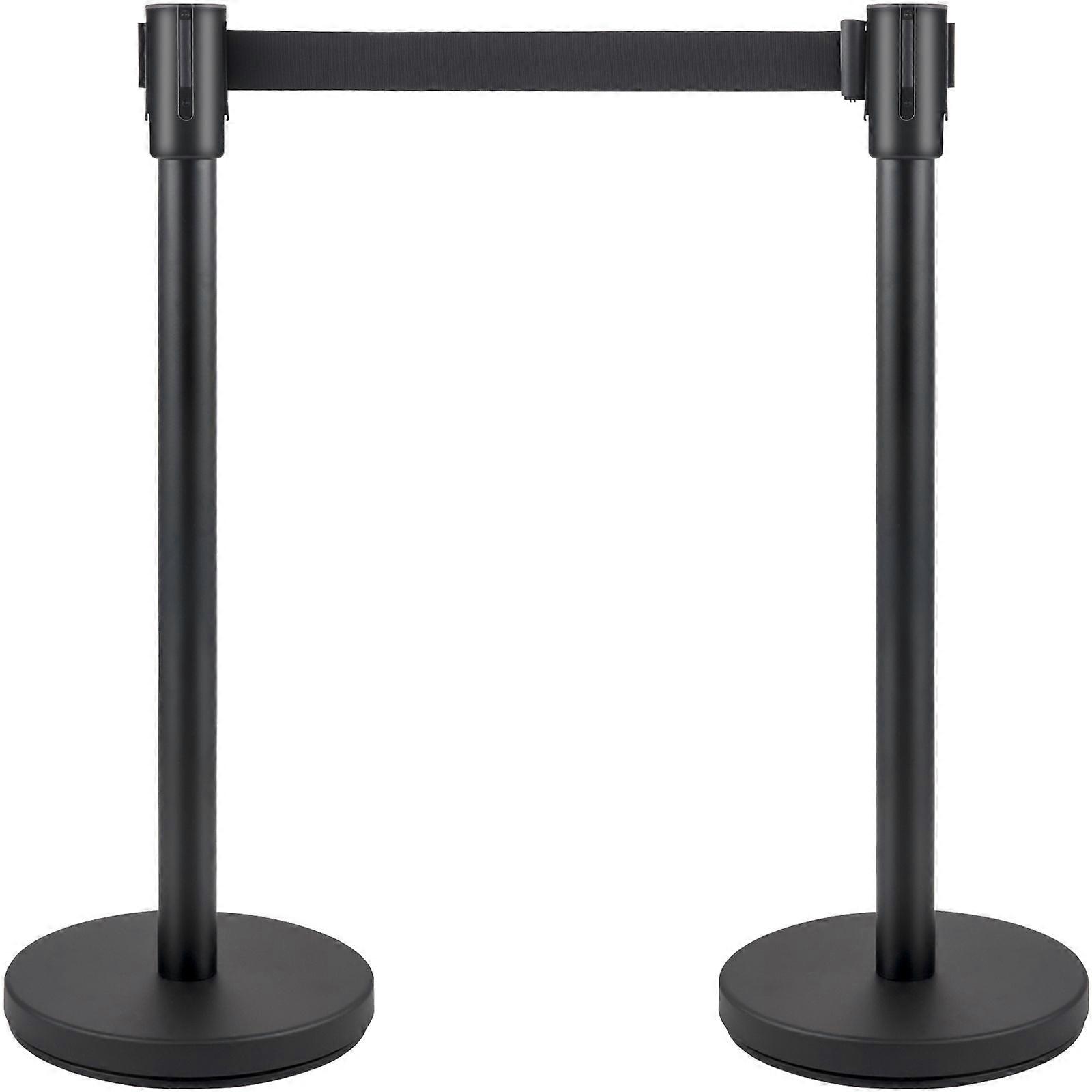 Crowd Control Stanchion, Set of 4 Pieces Stanchion Set, Stanchion Set with 6.6 ft/2 m Black Retractable Belt, Black Crowd Control Barrier