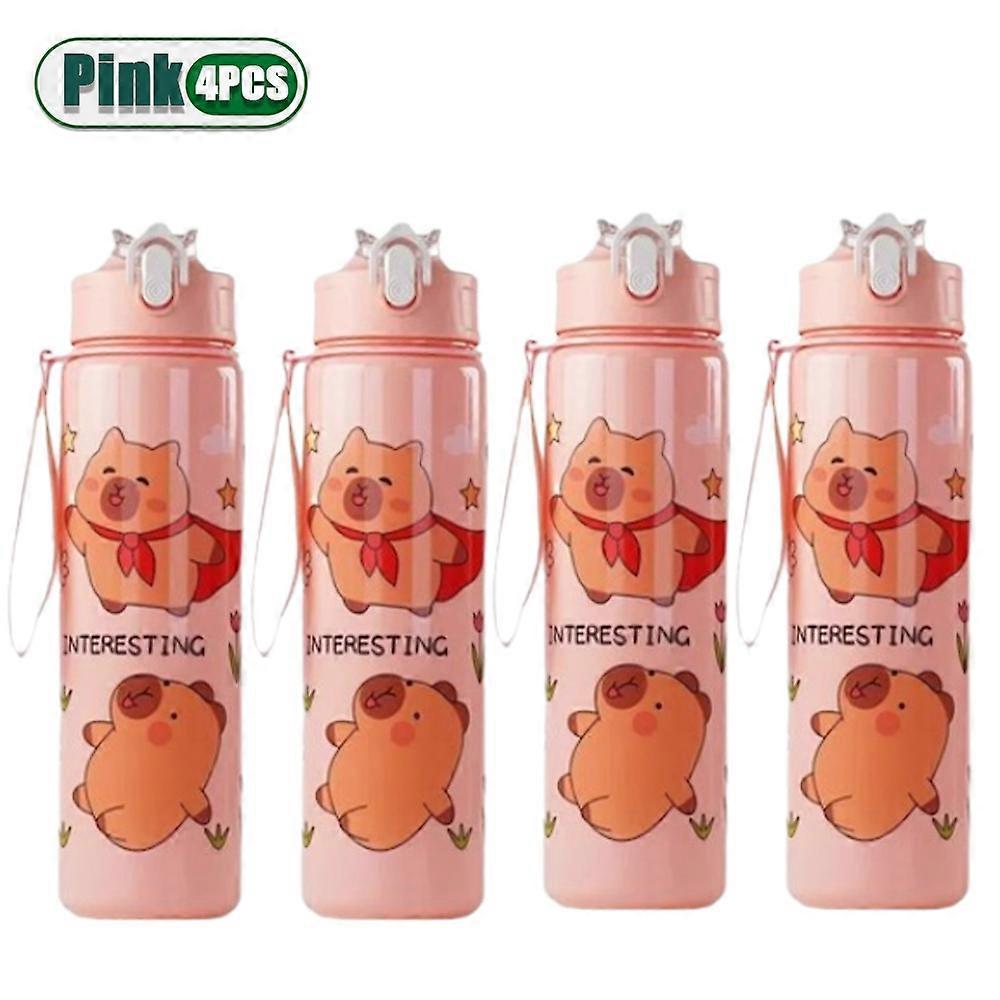 1/2/4PCS 750ml Capybara Straw Mug Cute Kids Water Bottle with Adjustable Strap Portable Cartoon Design School Student Drinkware