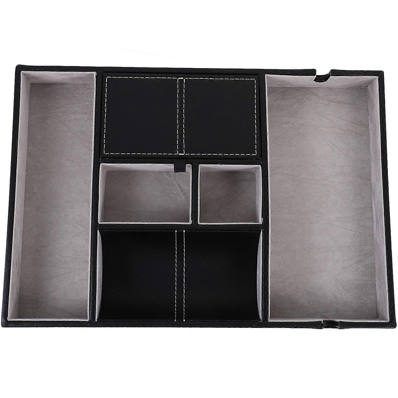 Desktop Storage Box Black PU Organizer with 2Pcs for Office