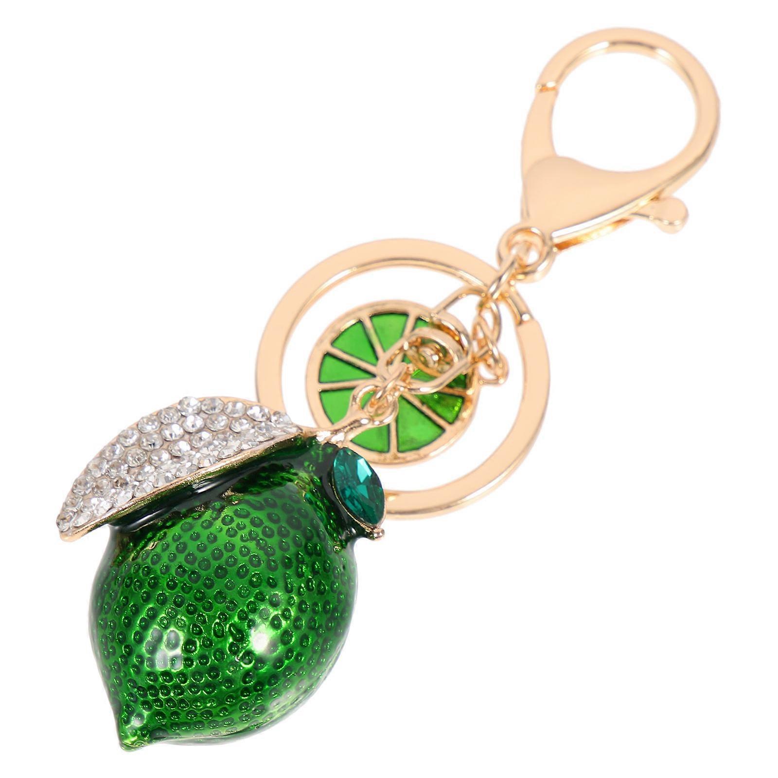 Decorative Lemon-Shaped Alloy Key Chain Rhinestone Pendant for Key Use 4Pcs