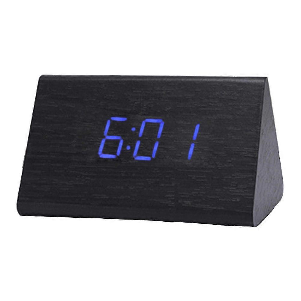 Clock Thermometer Modern Triangle LED Wooden Alarm Clock 2Pcs