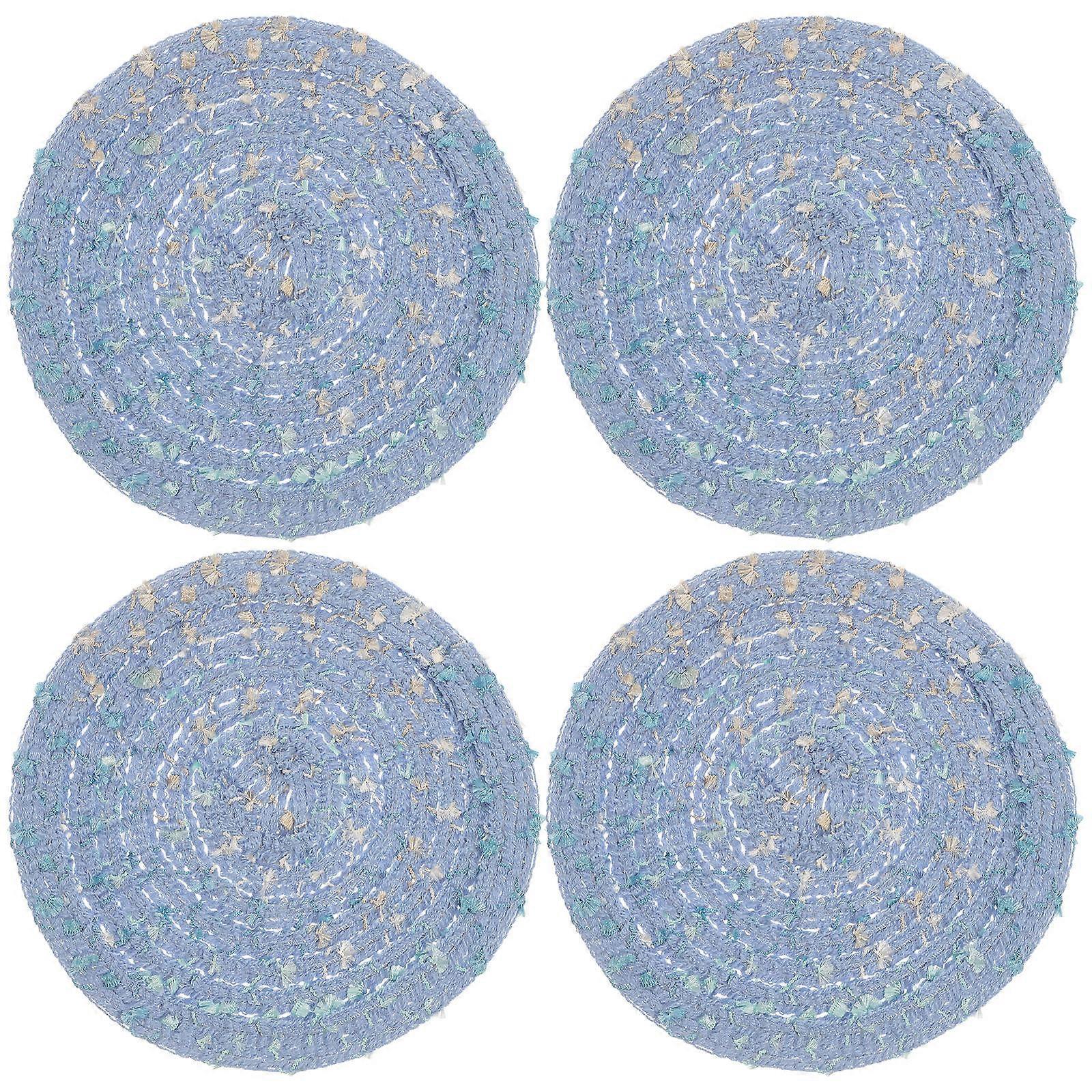 Blue Woven Coaster Cup Mat for Table Use 4Pcs Cotton Yarn Coasters