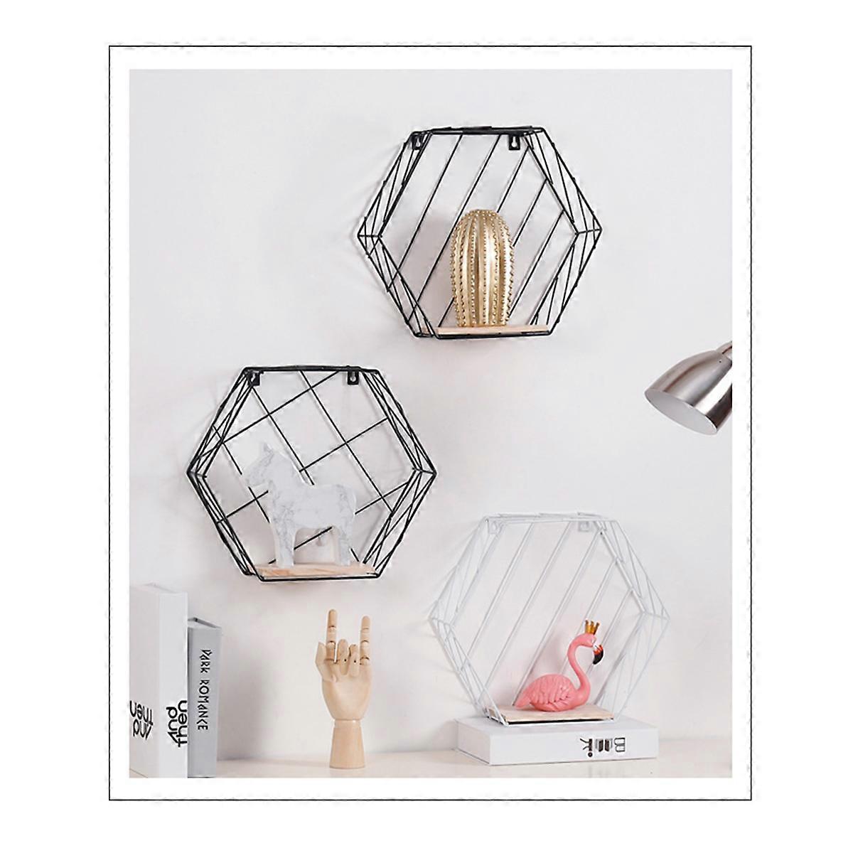 Iron Art Floating Shelves Hexagon Racks for Wall Hanging