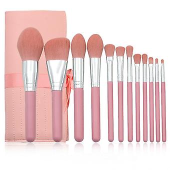 Veeki Light Pink Wooden Handle Makeup Brush Set + u p Pack , 12pcs Loose Powder Brush Eye Brush Beauty Makeup Tools