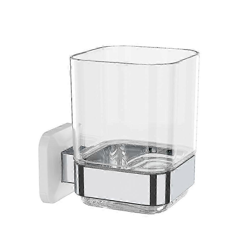Wall-Mounted Toothbrush HolderWhite+Chrome 3.93"X3.93"X2.97"