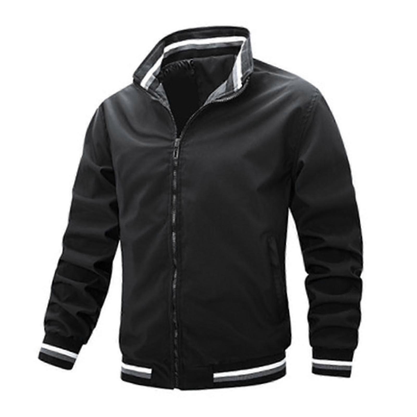 Men's Lightweight Bomber Jacket Windbreaker Full Zip Active Coat for Spring & Fall with Standing Collar