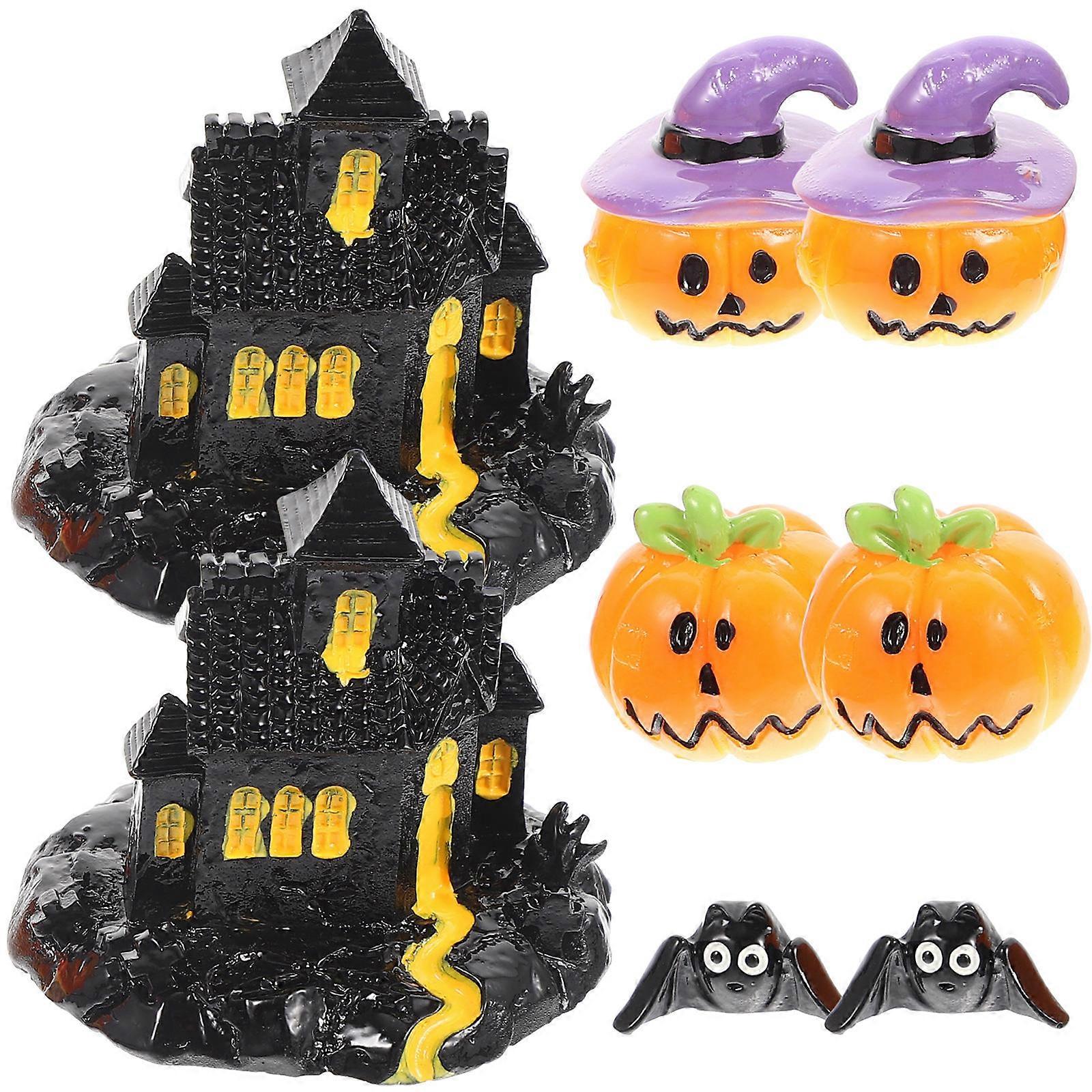 Assorted Color Halloween Resin Miniature Figurines Set Including Castle Bat And Pumpkin Perfect For Celebrations And Dollhouse Decoration 4 Sets