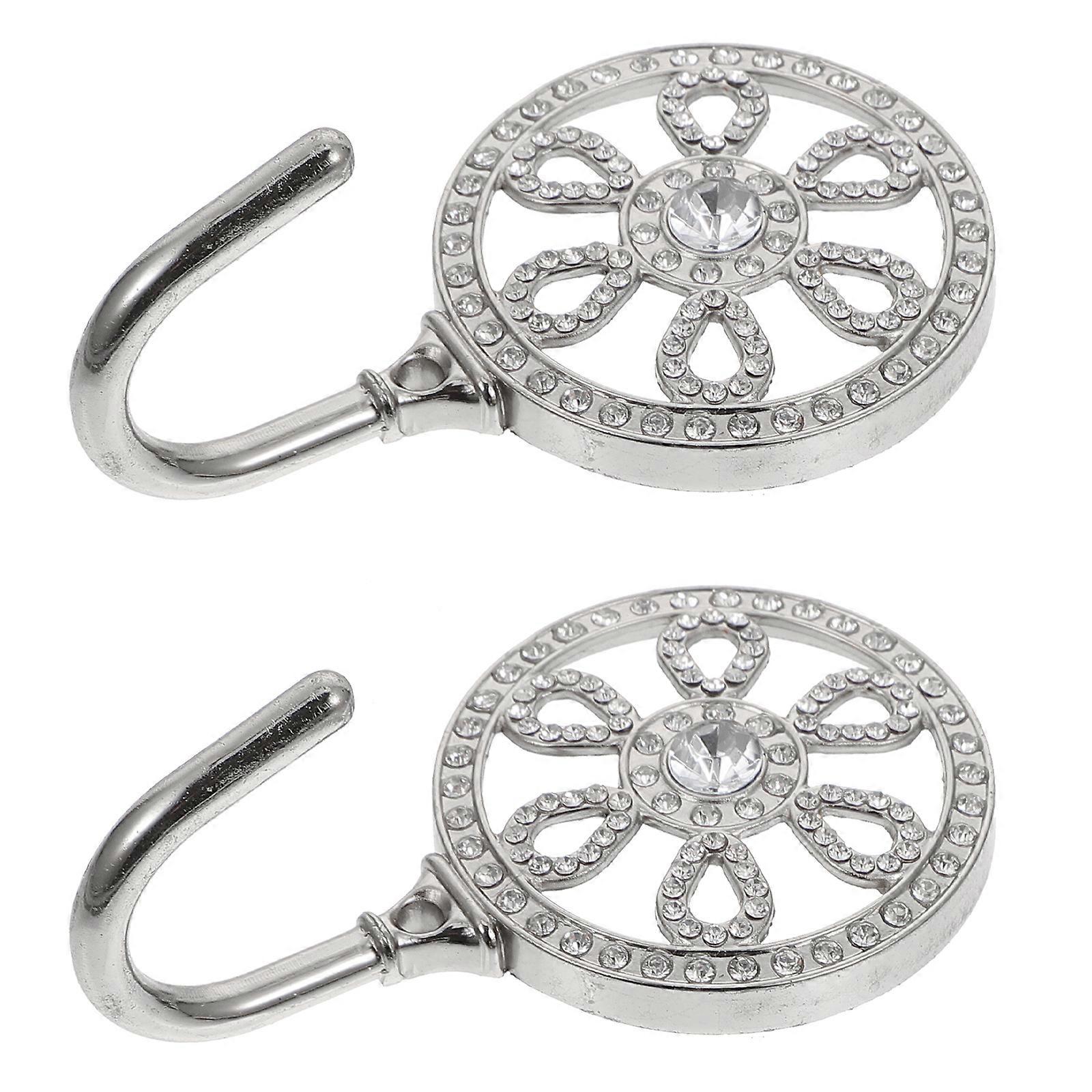Flower Design Curtain Hooks for Home 2Pairs Silver Alloy Decorative Hooks