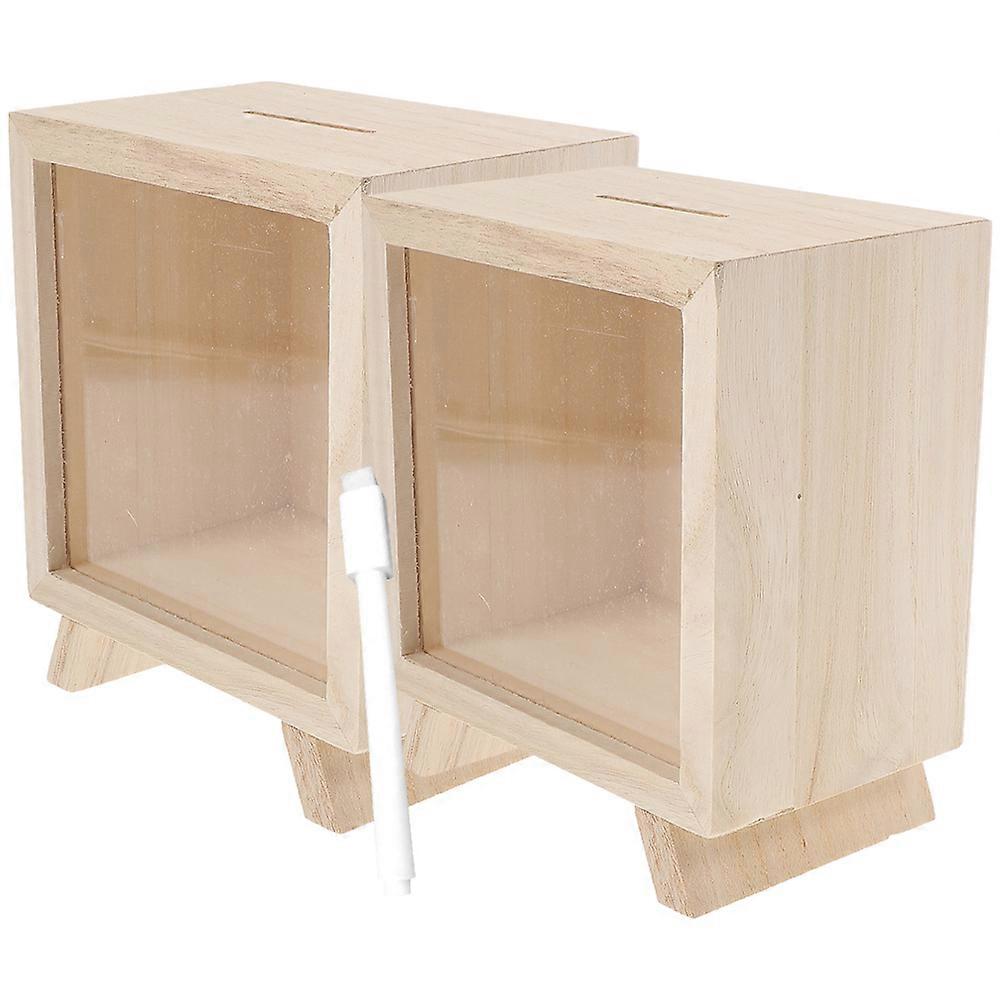 Wooden Piggy Bank Money Saving Box for Storage 4Pcs Coin Storage