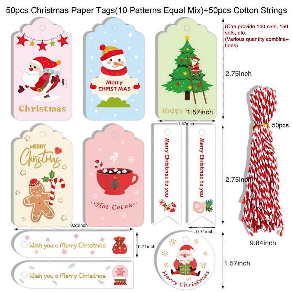 Christmas Gift Tags 50 Count with String for DIY Xmas Present Wrap and Label Package Name Card