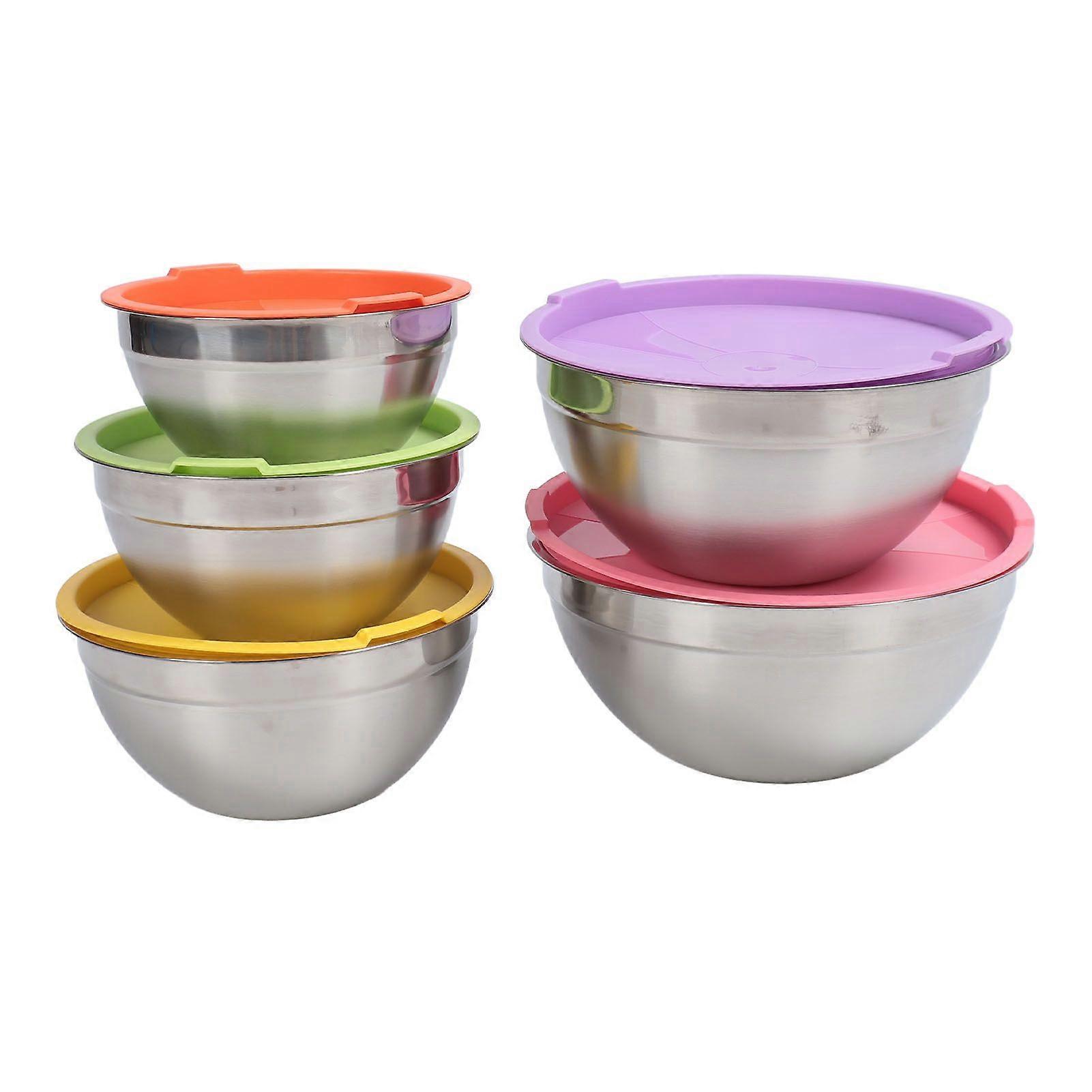 5PCS Mixing Bowls with Lids Stainless Steel Stackable Nesting Bowl Food Container for Baking Cooking Prepping Serving