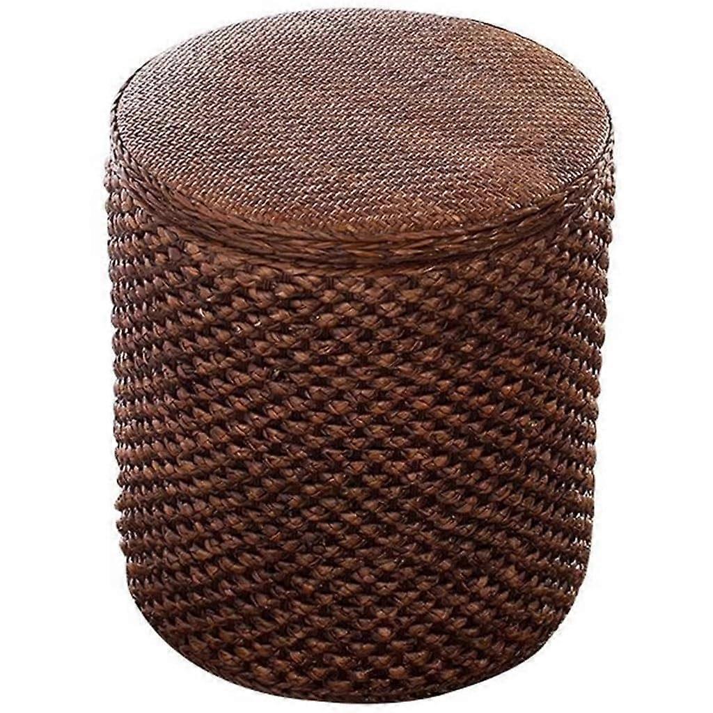 Round Retro Sofa Footrest Multifunctional Rattan Storage Stool Outdoor Garden Ottoman For Living Room Natural Wood 38x43cm