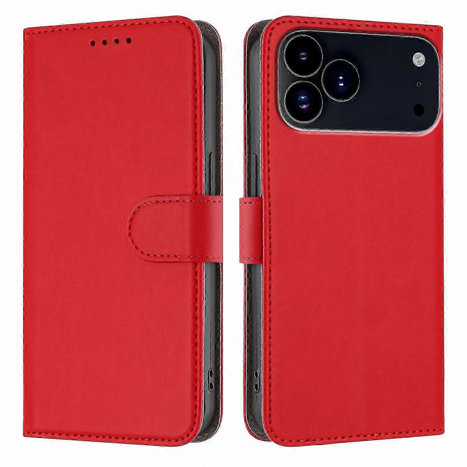 17 Pro Leather Wallet Case - Solid Color Orange Phone Cover