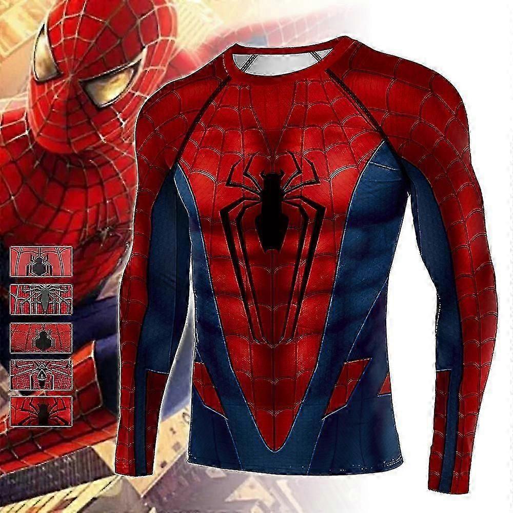 الرجل العنكبوت تي شيرت ضيق للتدريب الرياضي للرجال بلوزة طويلة الأكمام