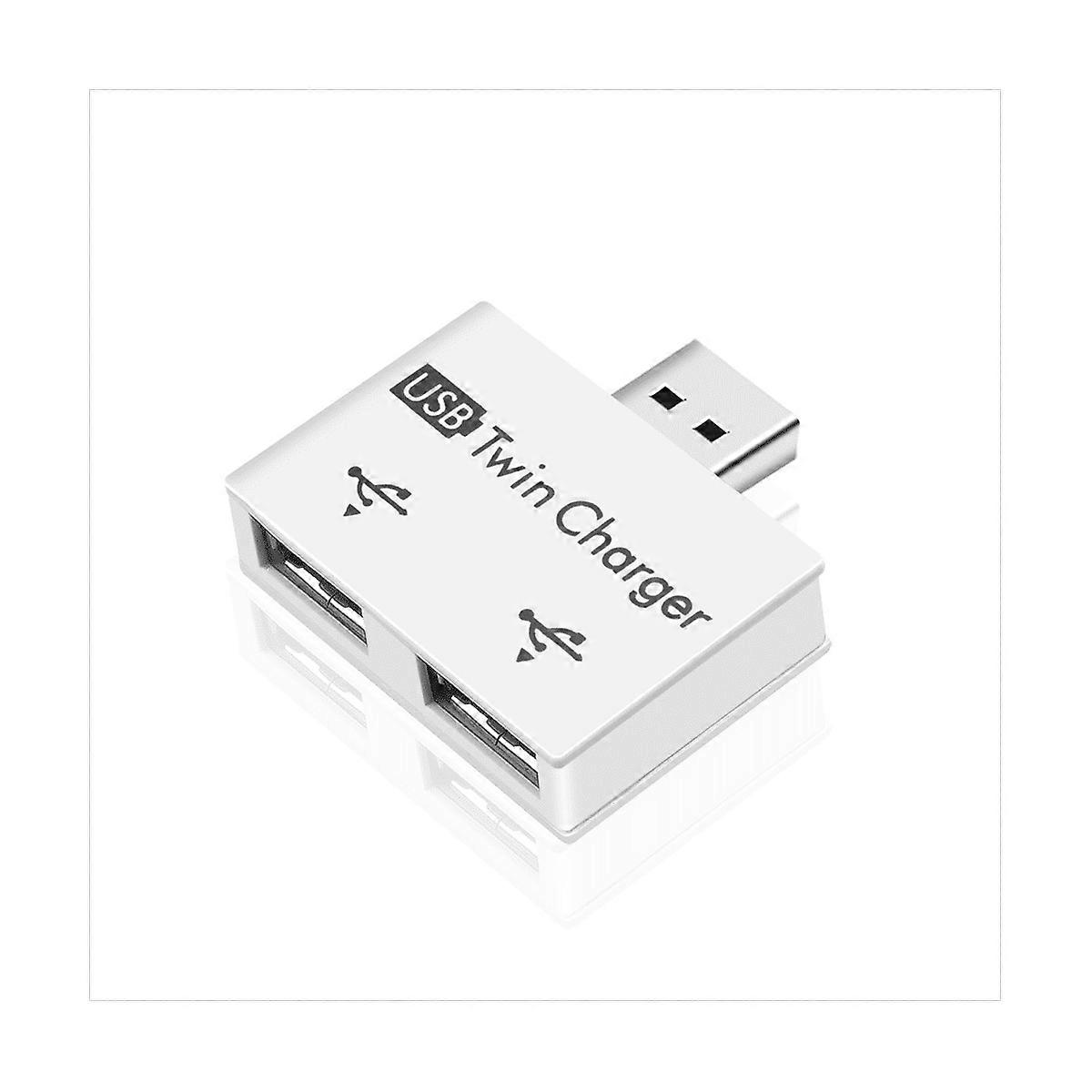 Portable Mini USB Hub To 2 Port Charger Hub Adapter USB Splitter Dual USB Charging Extender for Phone Computer White