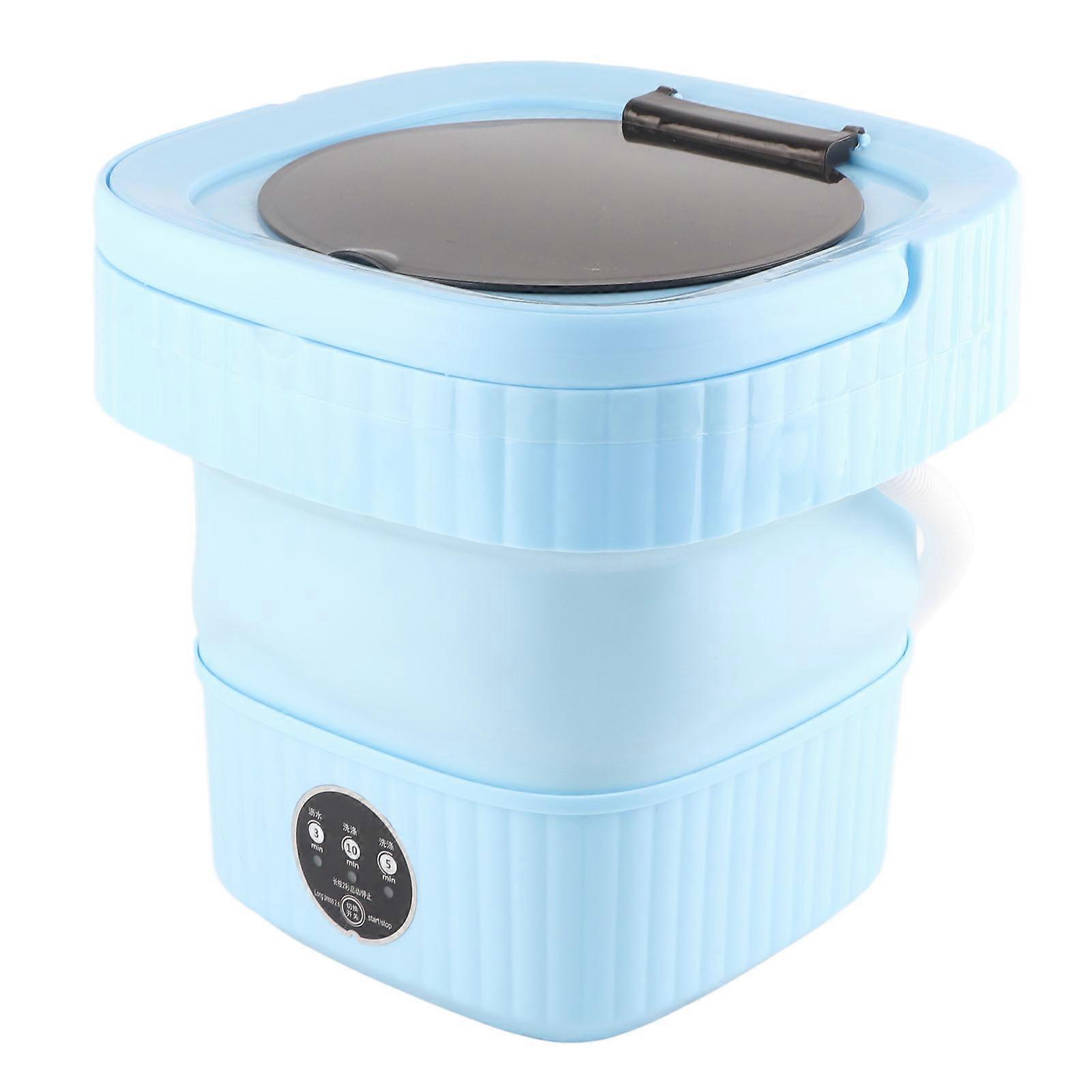 Small Folding Washing Machine TPE and PP 100‑240V Built in Dehydrator 6L Mini Portable Bucket Washer for Underwear Sock Blue US Plug
