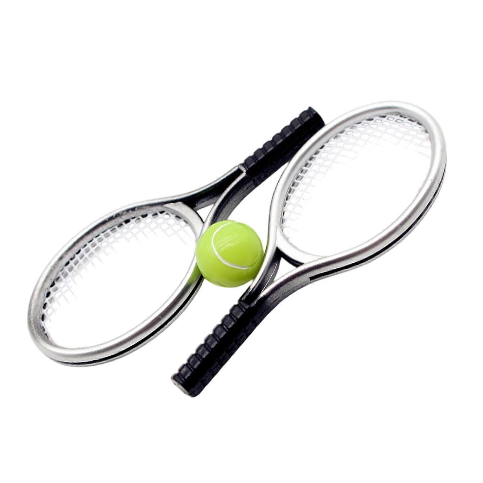 Realistic Miniature Tennis Racket Ball Model Figure For Doll House Enthusiasts Craft Model Project Scene Display Props  Silver