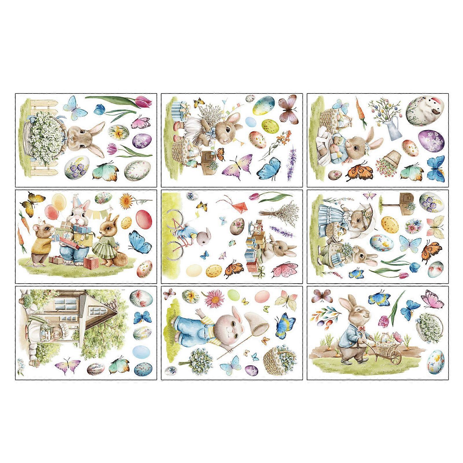 Spring Window Clings Double Side Easters Bunnies Eggs Window Sticker for Glass Window Anticollision Static Window Decal Multicolor