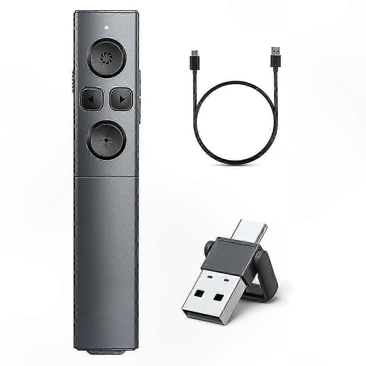 Rechargeable Wireless Presentation Remote with USB-C, 2-in-1 Clicker for PowerPoint and Slideshows