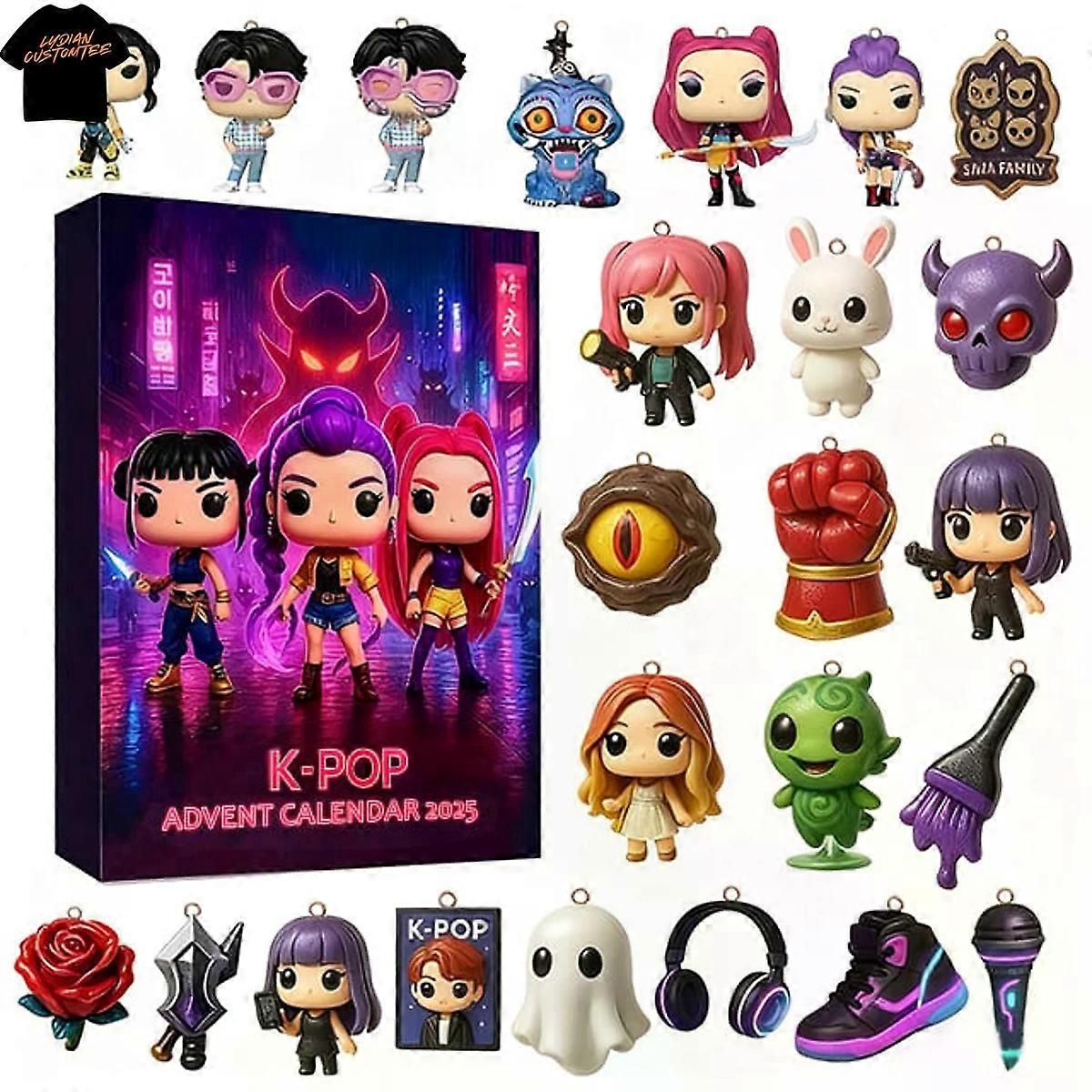 KPop Demon Hunters 2025 Advent Calendar - Collectible Blind Box Set with Rumi Zoey Mira Characters, Holiday Gift