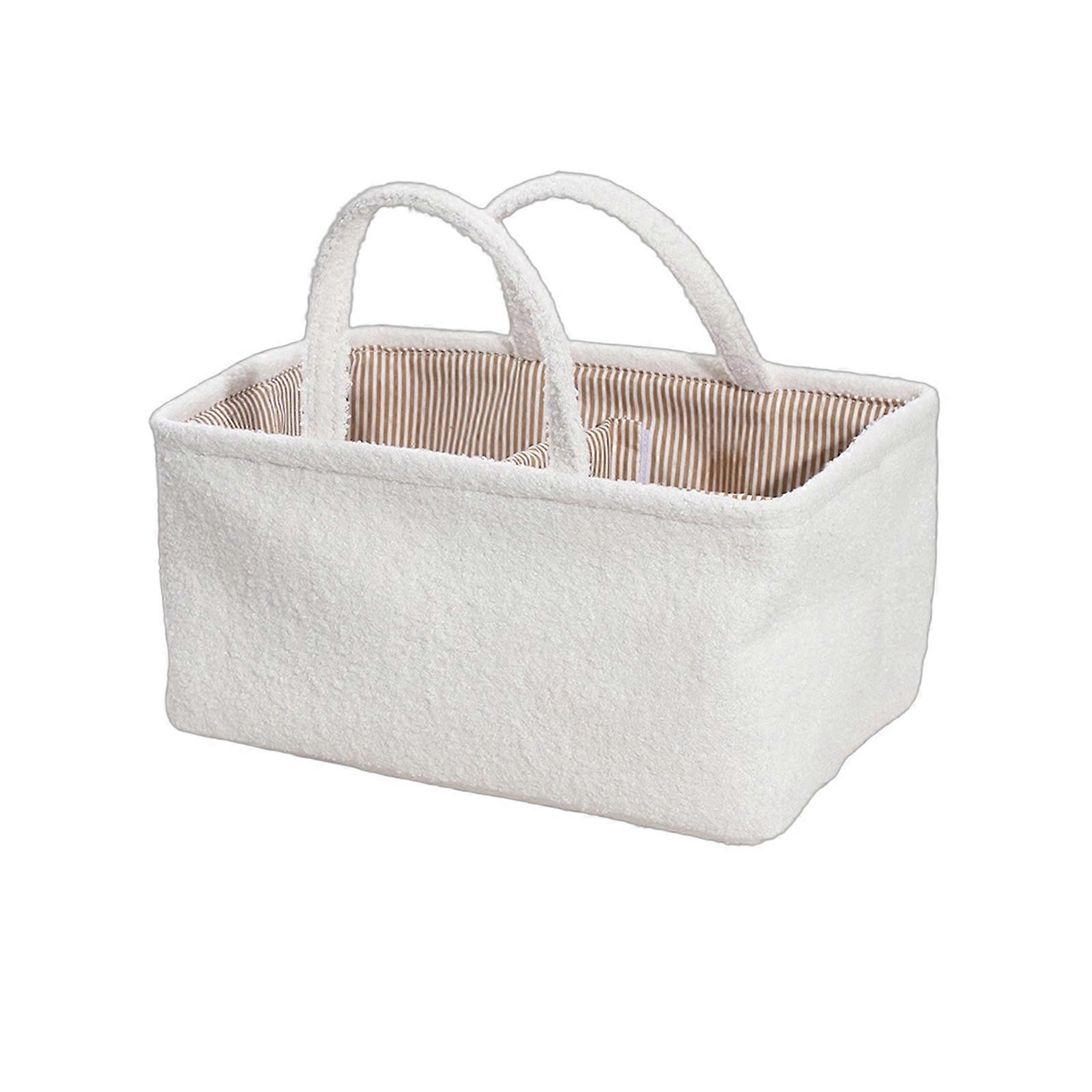 Portable Storage Organizer With Multiple Pockets Waterproof Polyester Construction Basket For Nursery Items  White