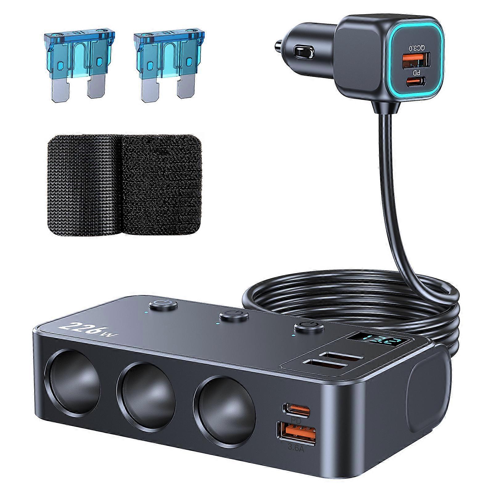 Fast Charging Car Spliter For 12V 24V Systems With 9 In 1 with Safety Protections For Phones Tablets Laptops Multicolor