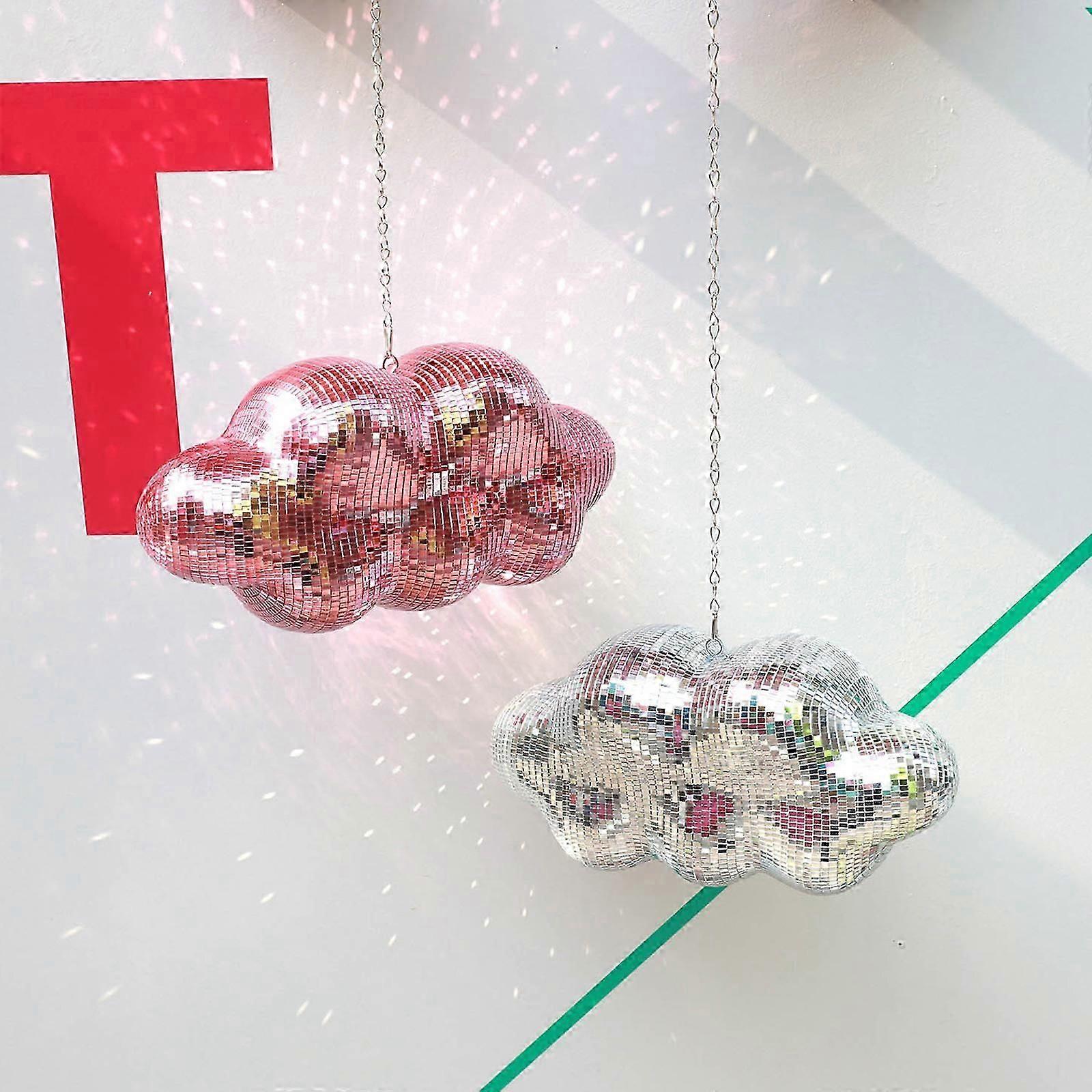 Exquisite Retro Cloud Shape Discos Balls Hanging Ornament Reflective Mirror Balls with Chain for Festival Parties and Event Decors  Silver