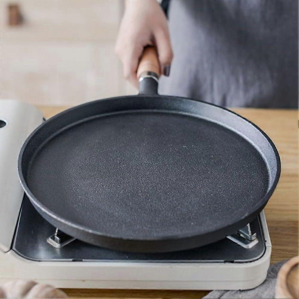 Cast Iron Pancake Pan with Ergonomic Wooden Handle, NonStick Surface, 20cm 23cm 26cm Sizes