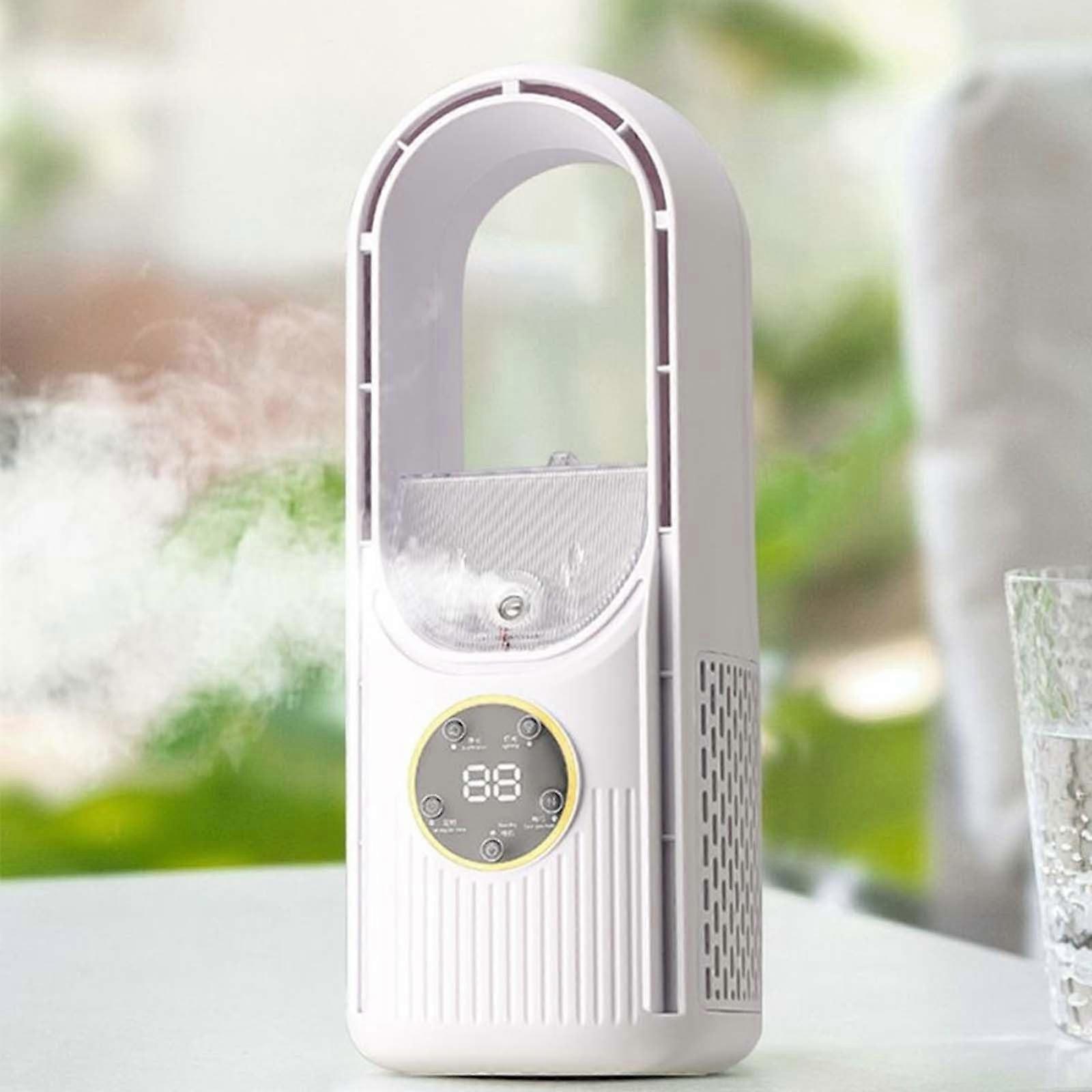Bladeless Desk Fan with Humidifier, 6Speed USB Cooling Air Conditioner for Home Office (White)