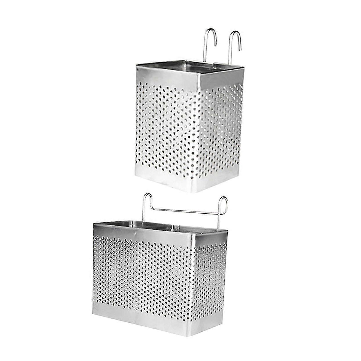 2pcs Stainless Steel Utensil Holder with Dual and Single Compartments, Hanging Silverware Drying Rack for Kitchen