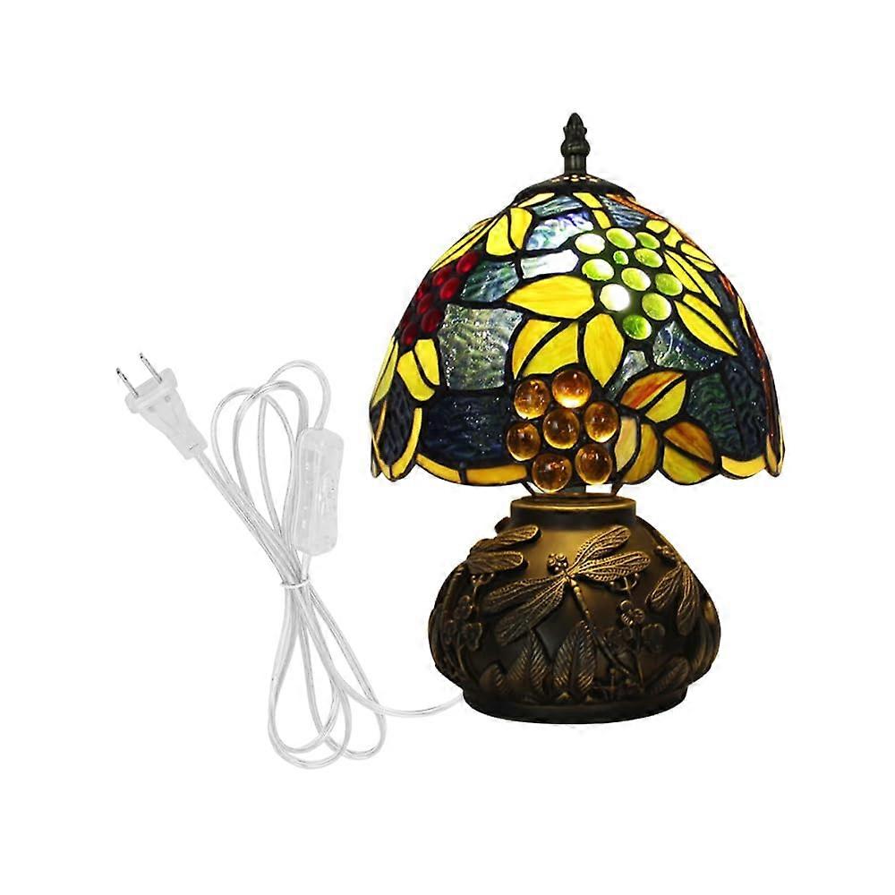 Stained Glass Desk Lamp Handcrafted Vintage Style with 5.9Ft Cord for Bedside or Reading Room