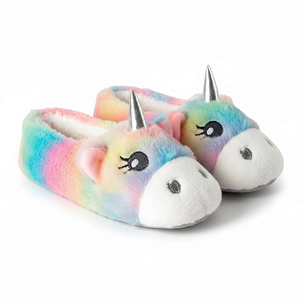 女孩芭蕾舞拖鞋可爱的 3D 独角兽彩虹鞋温暖毛绒家用拖鞋