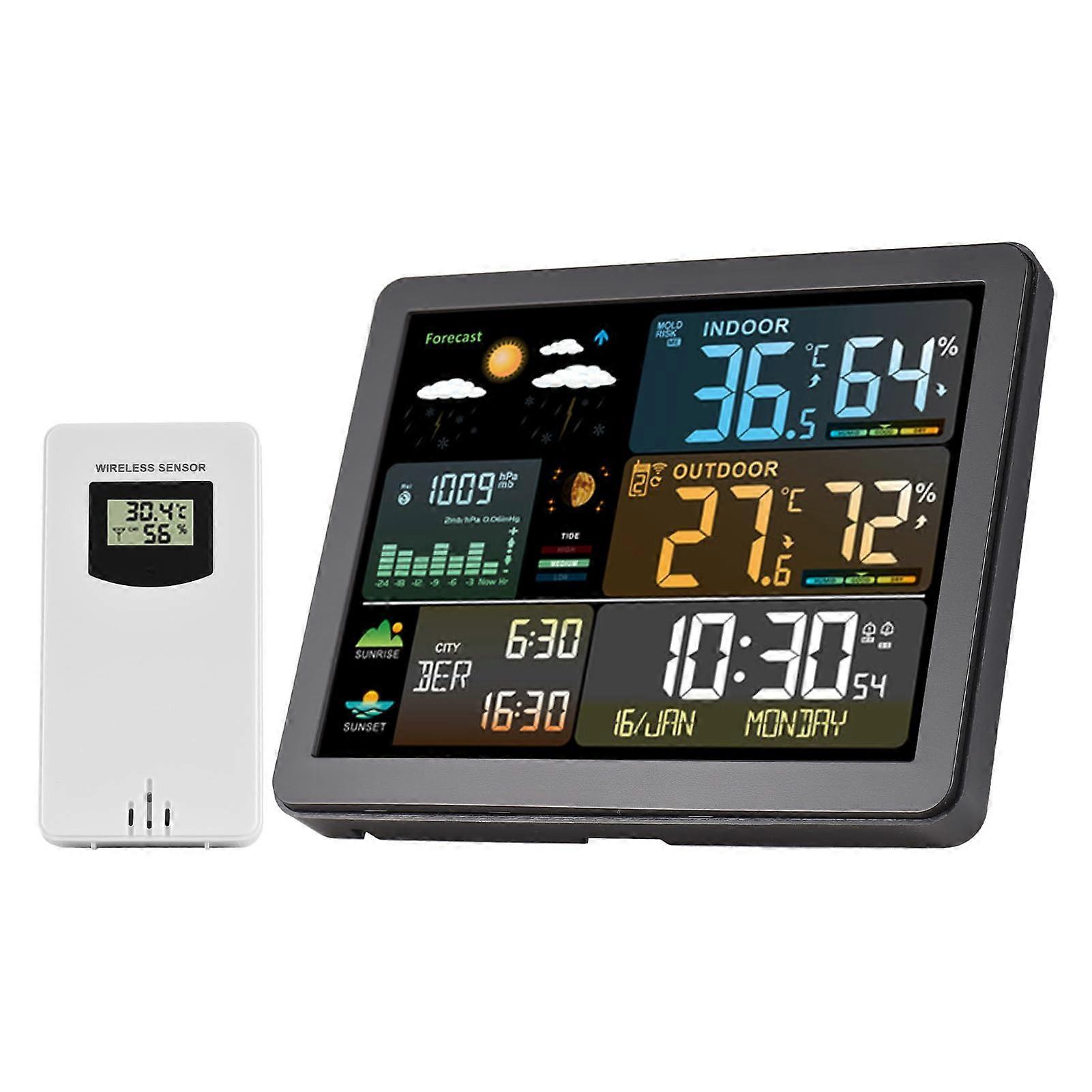 Wireless Indoor Outdoor Weather Station with Sensors, Large Color Display, Temperature and Humidity Monitor