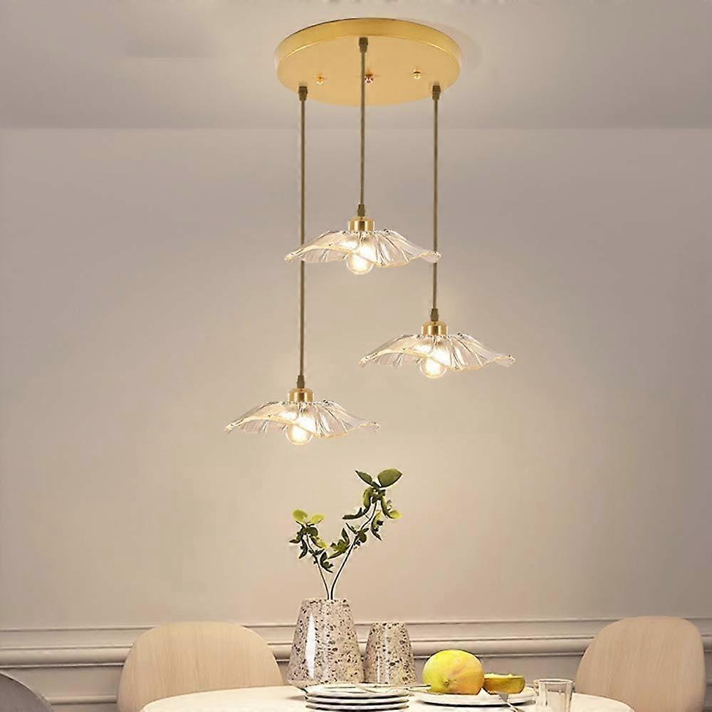 3 Light Kitchen Island Pendant Light with Elegant Glass Shade, Rustic Linear LED Chandelier