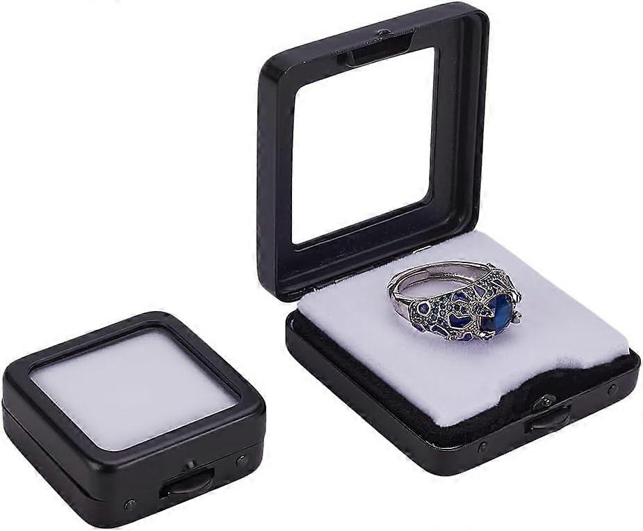 2 Pcs Gemstone Display Boxs 2 Sizes Black Small Rectangle Case Show Container Rectangle Case Show Container with Clasp Lids and Sponge for Gems Coins 