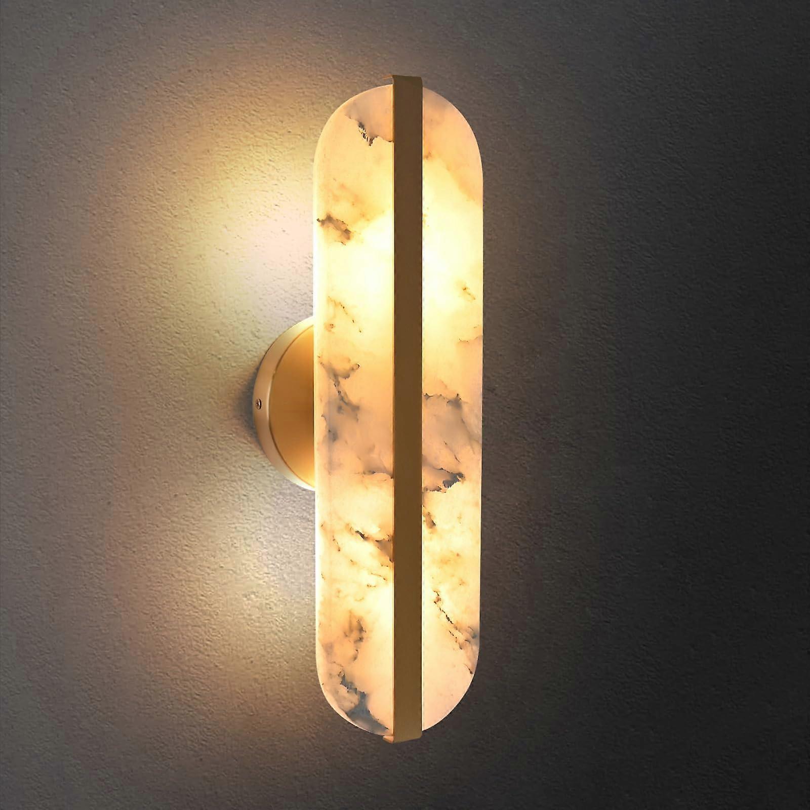 15.7' Modern Alabaster Wall Sconce Marble Wall Light with Gold Finish, Soft Ambient Lighting