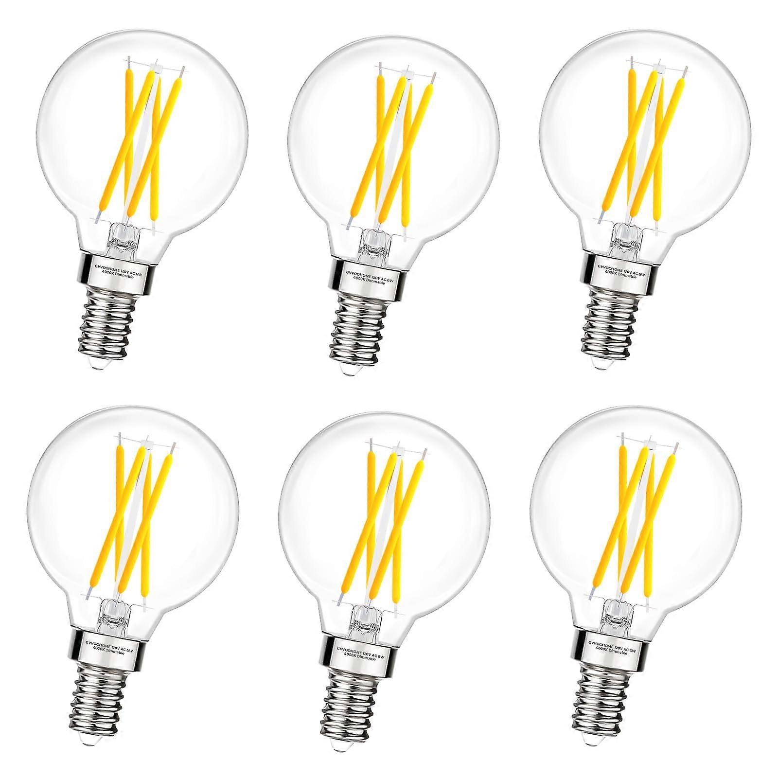 LED Candelabra Bulb G16.5 E12 Dimmable 4000K Neutral White 60W Equivalent Globe for Ceiling Fan Chandeliers 6 Pack