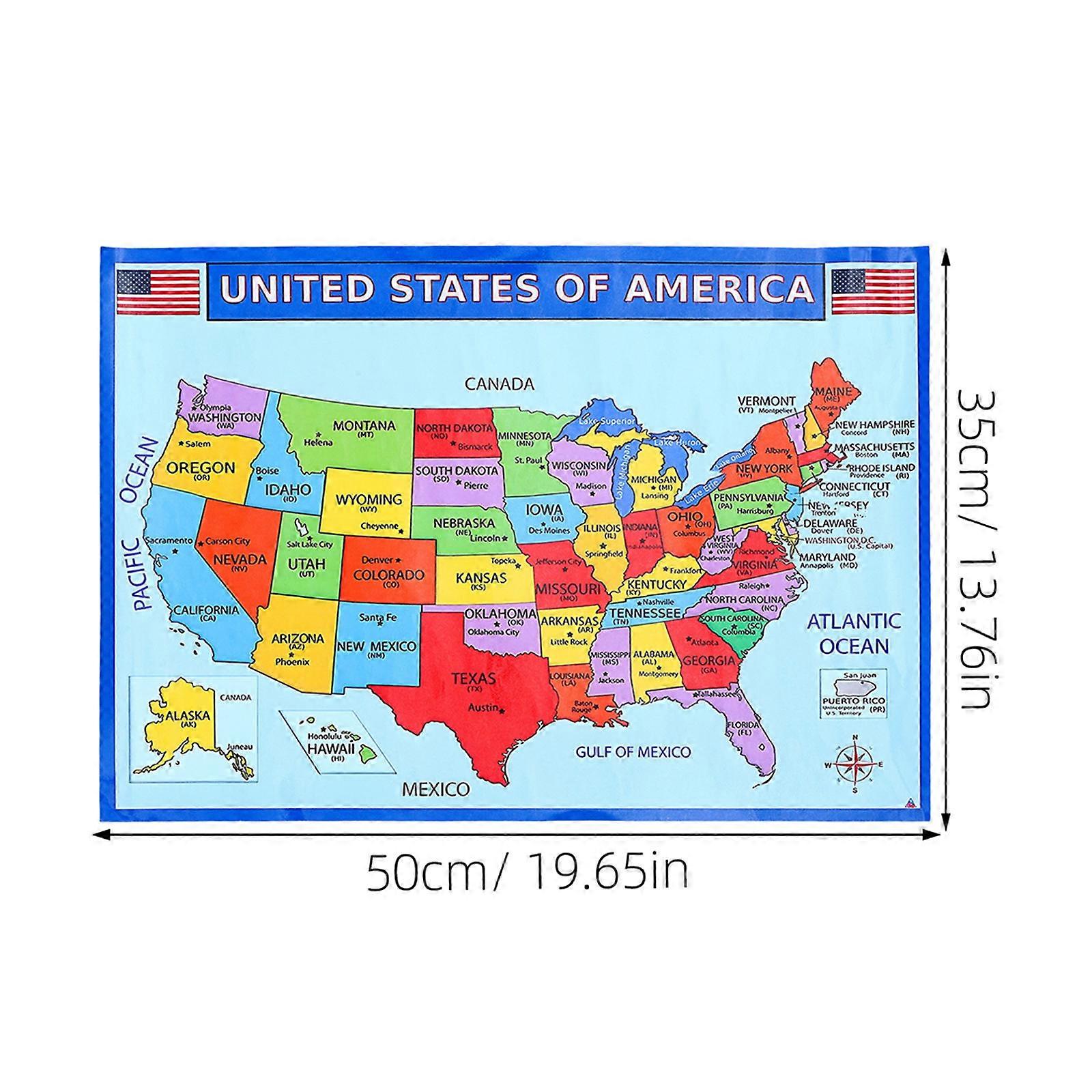 Usa Map Educational Poster for Home Use Geography