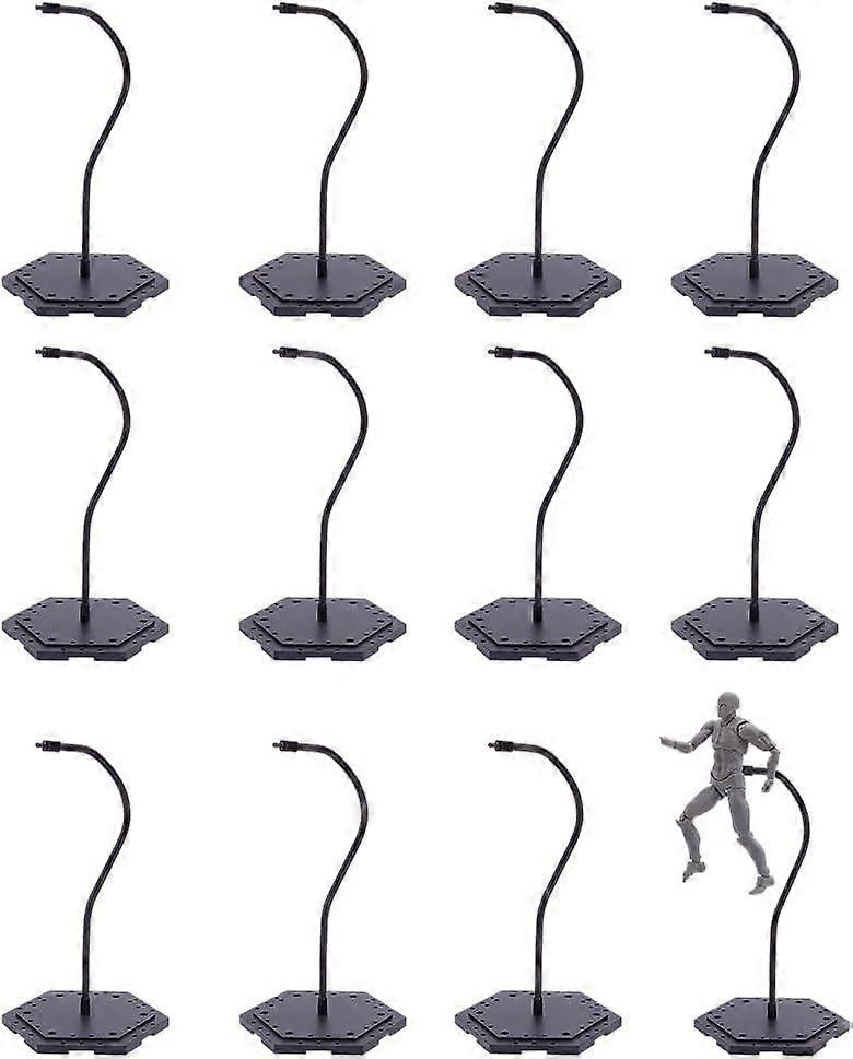 12 Pcs Adjustable Plastic Action Figure Stand (No Waist Clip Design) Black with Base Action Display Stand for 6inch/15cm Figures Compatible with DC HG