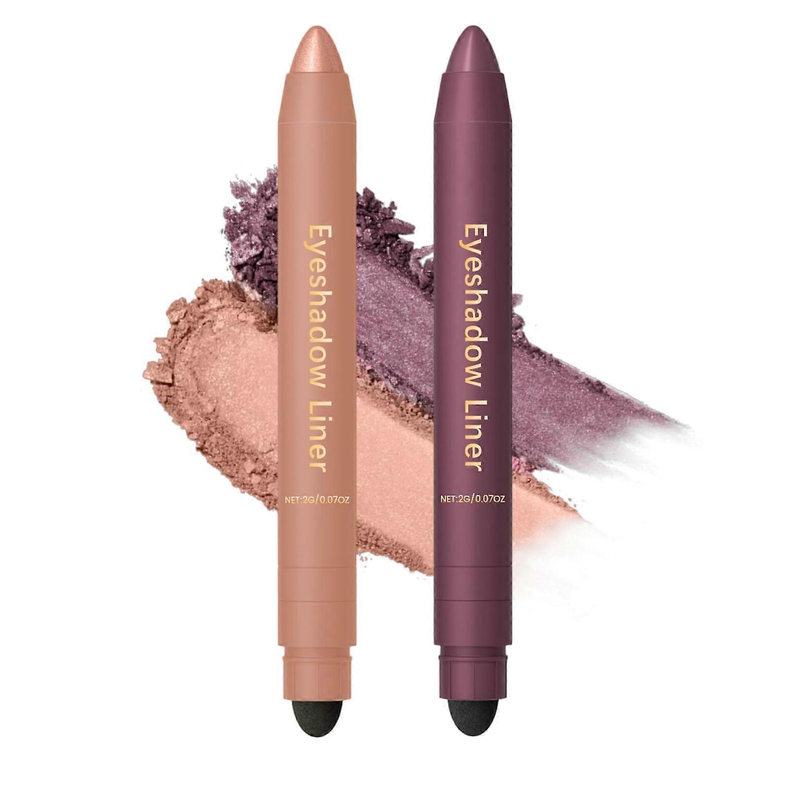 2 in 1 Waterproof Dual Eyeliner Eyeshadow Pencil, Creamy Shimmer Plum and Champagne Duo