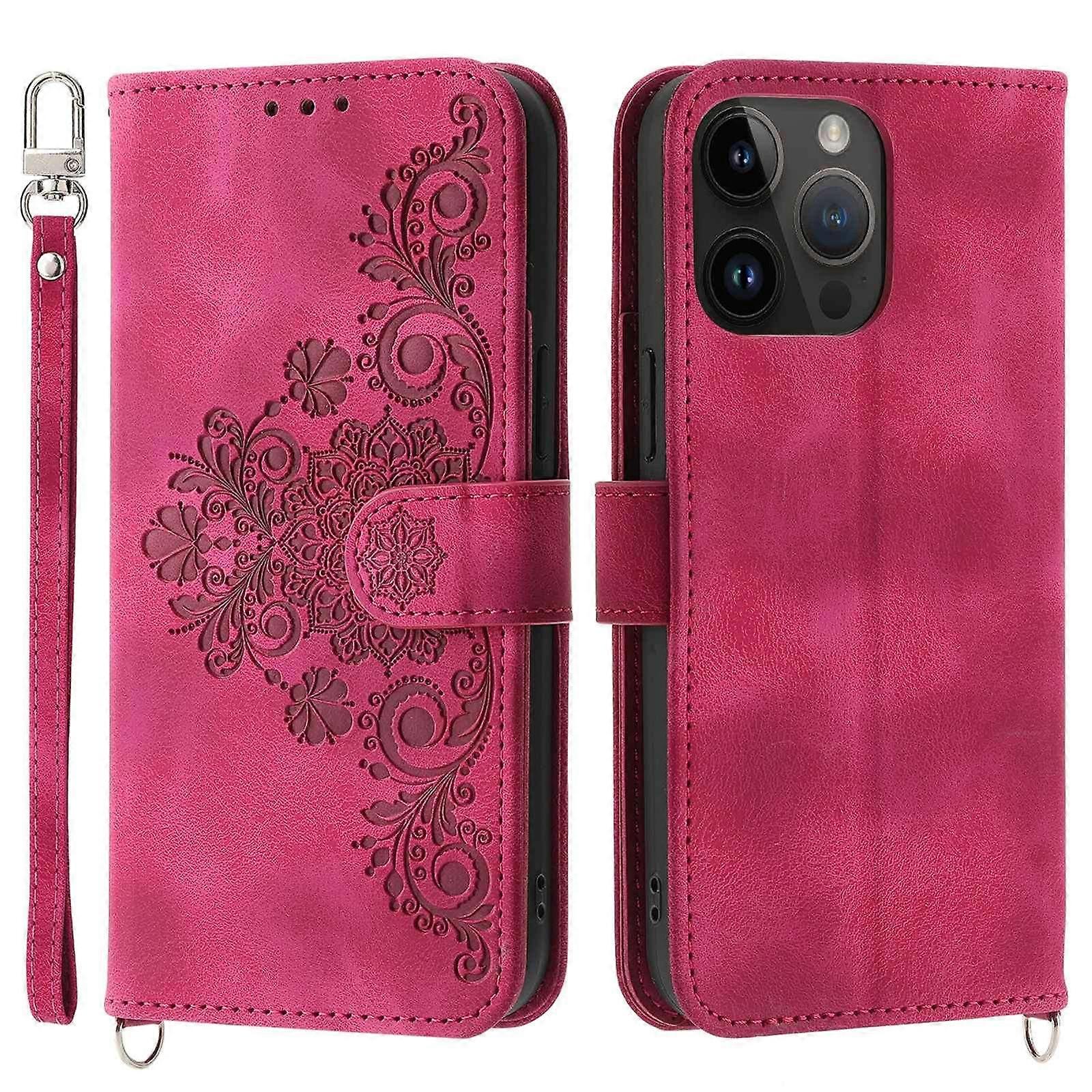 Skin-touch Imprinted Flowers Pattern Leather Case for iPhone 14 Pro Max,Stand Wallet Multiple Card S